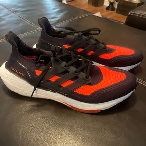 EUC adidas UltraBoost 21 Carbon Solar Red 2021 PRIMEBLUE PARLEY MENS 10